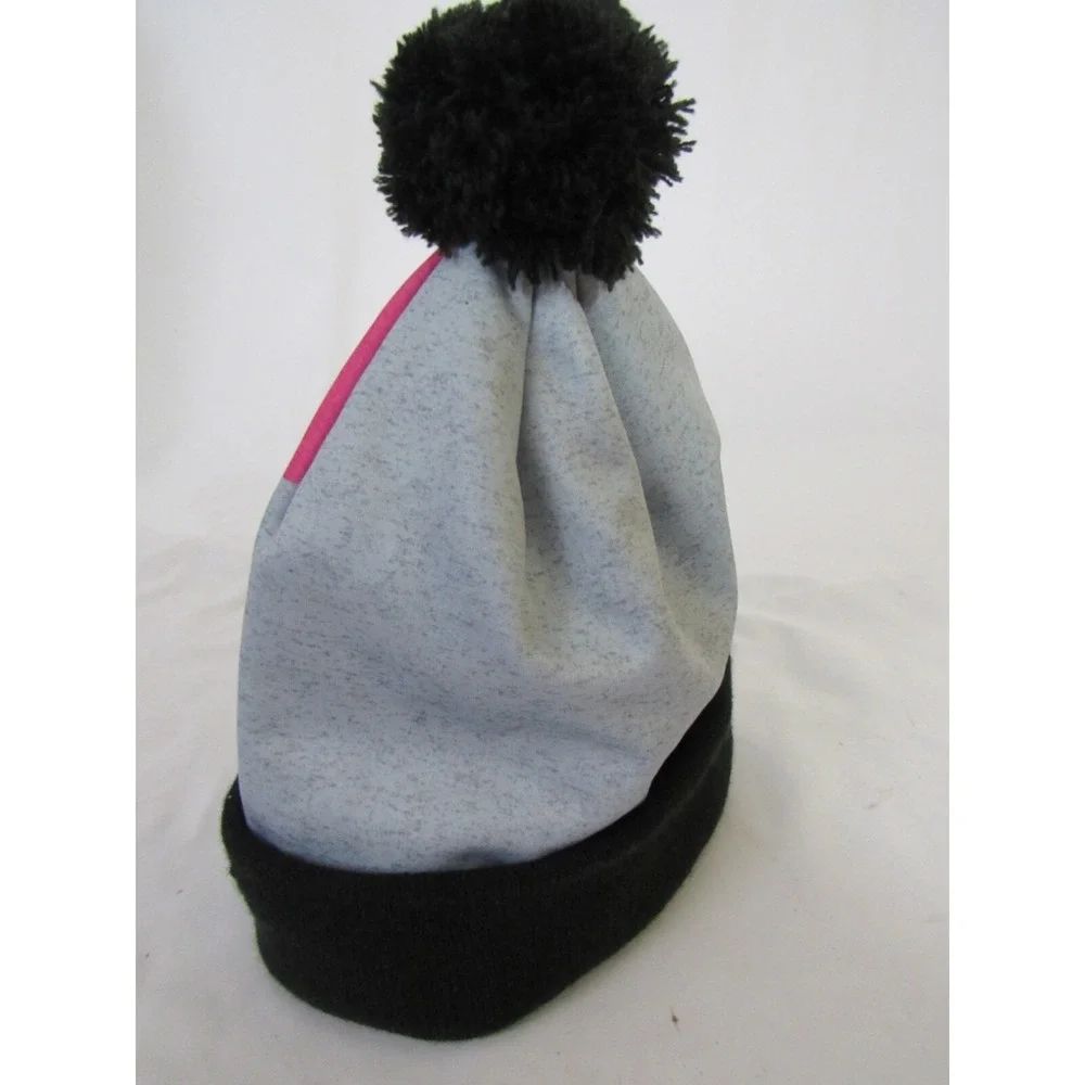 Nike Pink Gray Black Knit Cuff Beanie Skull‎ Cap Pom Pom Youth Boy's 8-20